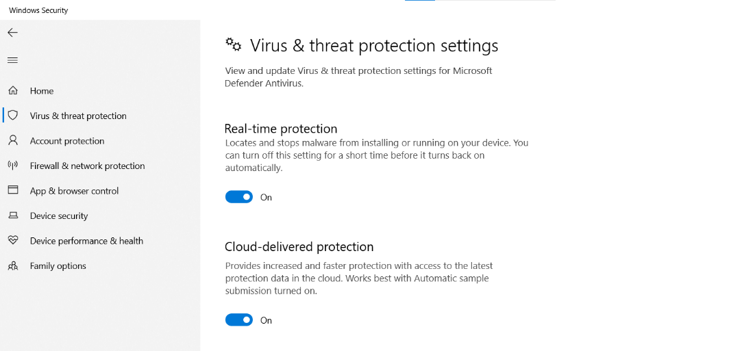 Virus & Threat Protection in Windows 10