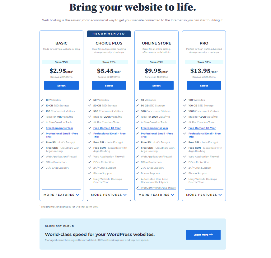 BlueHost Shared Hosting